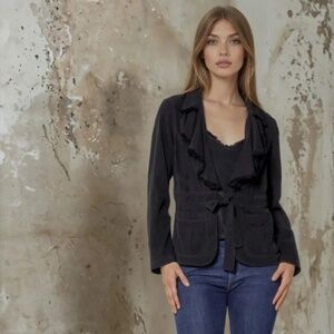 Maven West Black Long Sleeve Ruffle Jacket Silky Wash Tercel Women's Medium